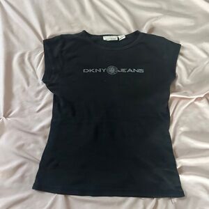 Dkny Black Fitted Cap Sleeve T-Shirt